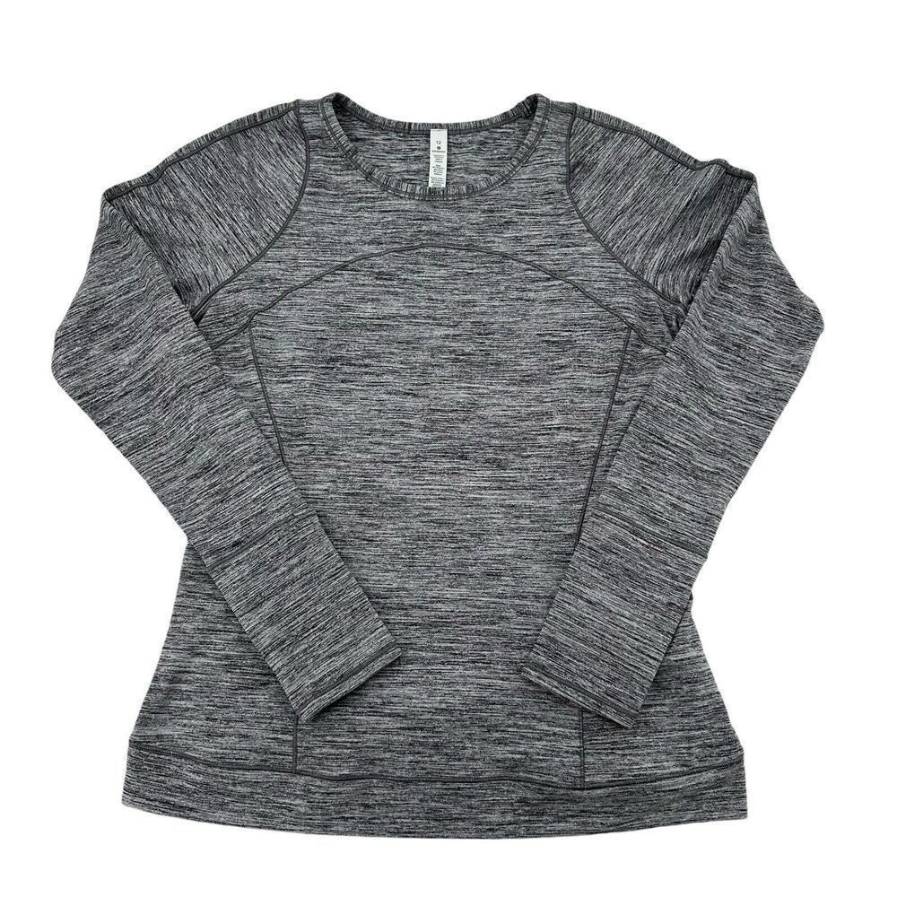 Lululemon Womens 12 Swiftly Tech Long Sleeve Crew Grey Space Dye Athletic Top